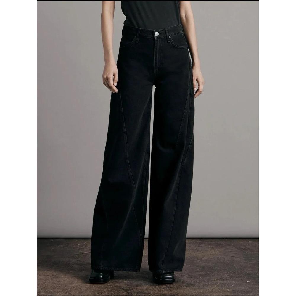 Rag & Bone Sofie Splice High Rise Wide Leg Jeans Womens 24 Black Clean Highland